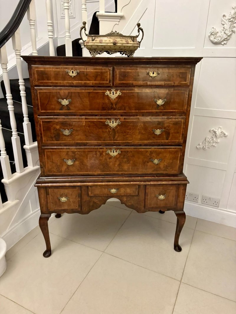 Exceptional Quality Early 18th Century Antique George I Walnut Chest on Stand